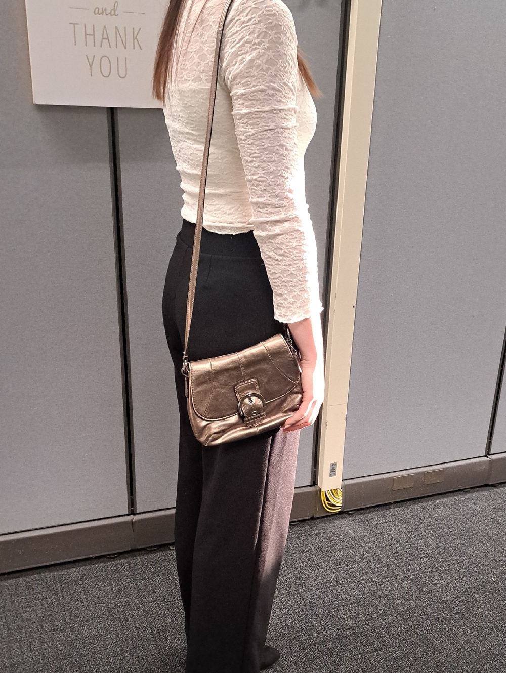 metallic bronze Coach Soho leather crossbody bag